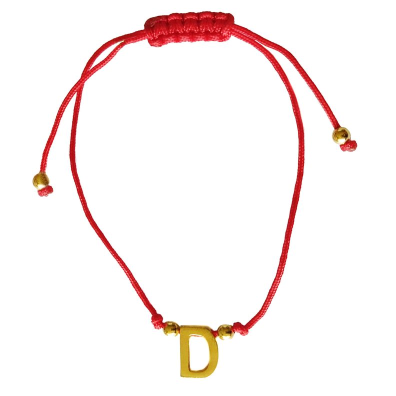 Pulsera Letras D Cordón Rojo Enchapado Oro 18K-0