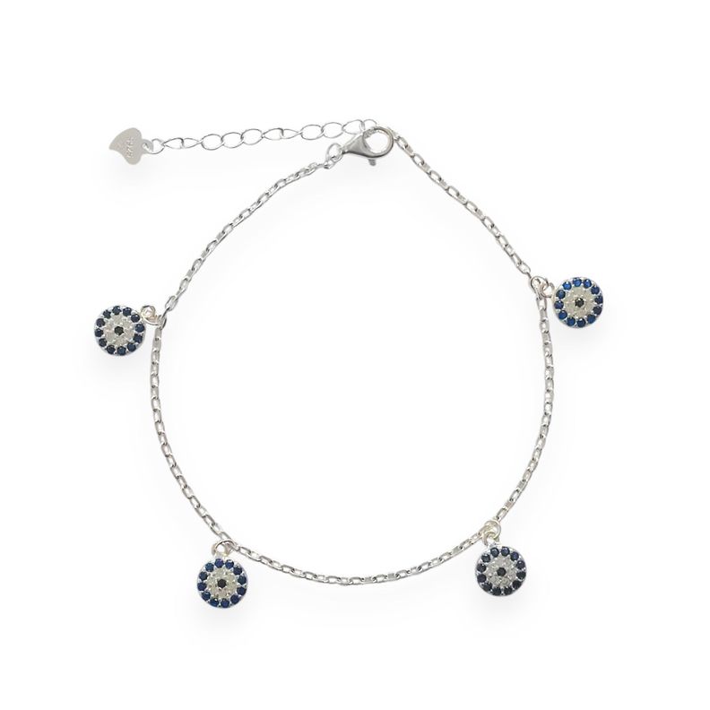 Pulsera 4 Ojos Turcos Colgantes Plata Fina 925-0