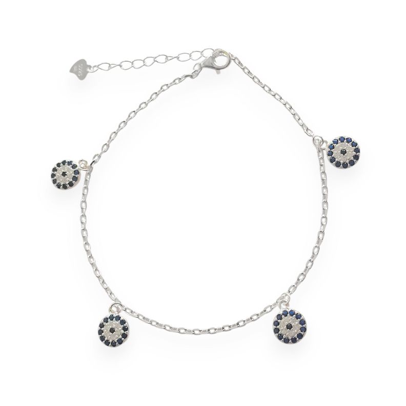 Pulsera 4 Ojos Turcos Colgantes Plata Fina 925-1