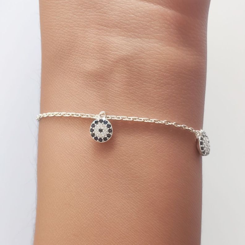 Pulsera 4 Ojos Turcos Colgantes Plata Fina 925-2