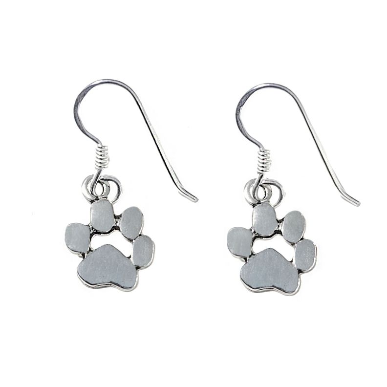  Aros Huella Perro Calada Gancho Plata Fina 925-0