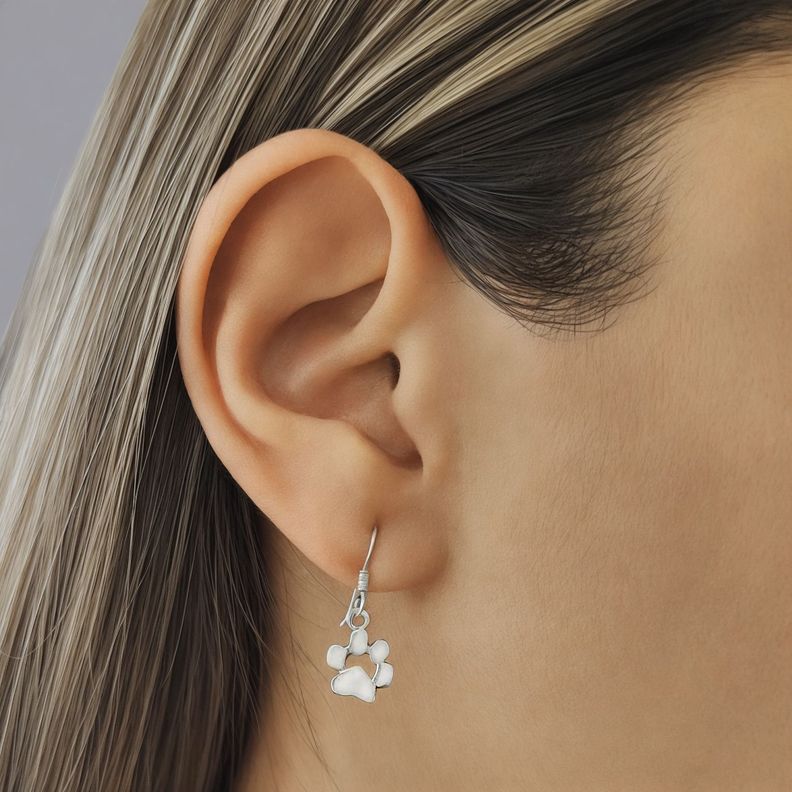  Aros Huella Perro Calada Gancho Plata Fina 925-1