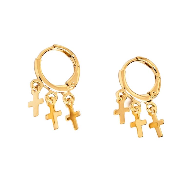 Aros Argollas Cruces Colgantes Enchapado Oro 18K-0