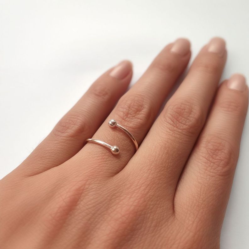 Anillo 2 Bolitas Adaptable Plata Fina 925-4