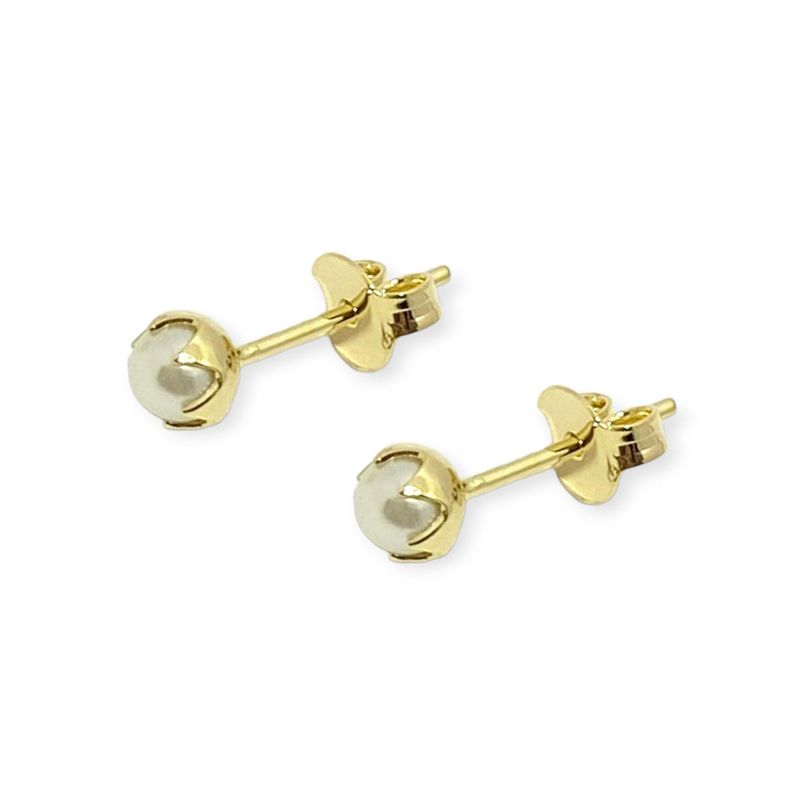 Aros Perla Sintética 4mm Enchapado Oro 18K-0