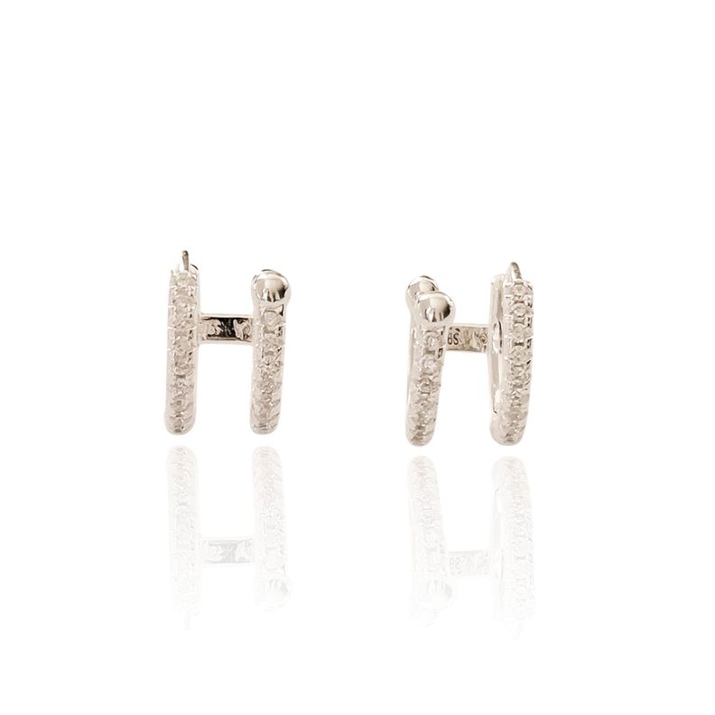 Aros Argolla Doble Cintillo Circón Blanco Plata Fina 925-1