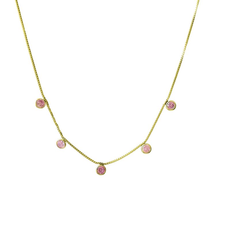 Collar 5 Circones Rosado Enchapado Oro 18K-0