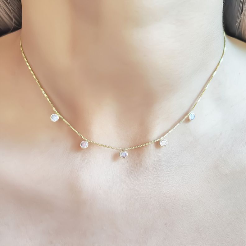 Collar 5 Circones Rosado Enchapado Oro 18K-1