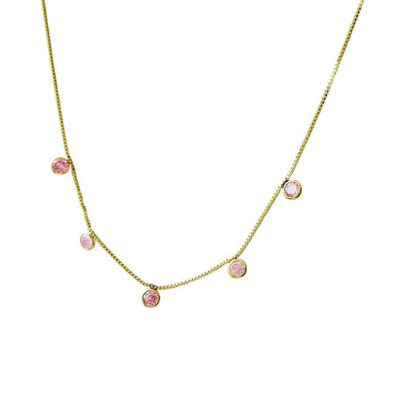 Collar 5 Circones Rosado Enchapado Oro 18K-2
