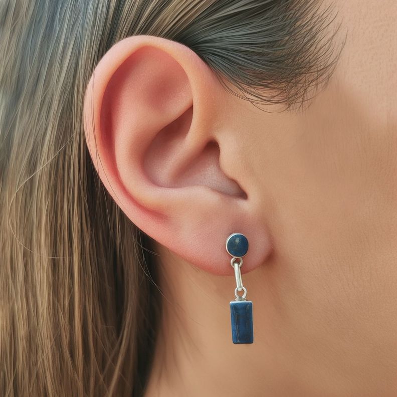 Aros Lapislázuli Rectangular Plata Fina 925-2