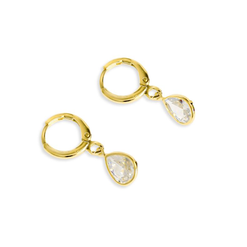 Aros Celia Argolla Gota Circón Enchapado Oro 18K-0