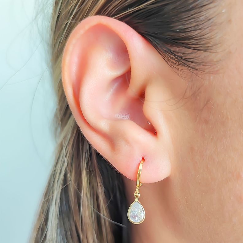 Aros Celia Argolla Gota Circón Enchapado Oro 18K-2