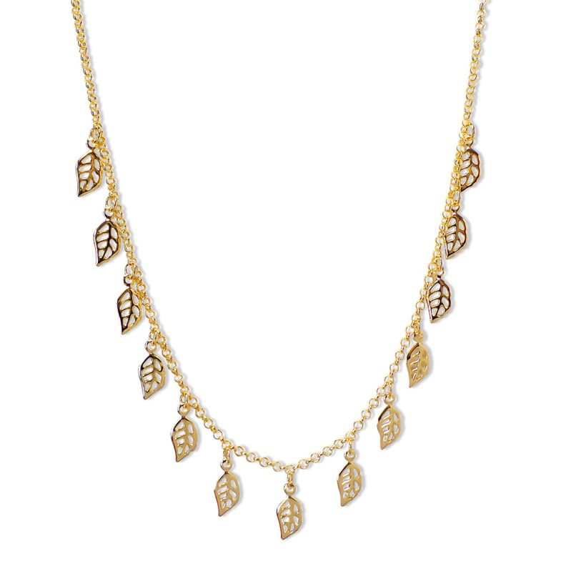 Collar Choker Hojas Caladas 42cm Enchapado Oro 18K-0