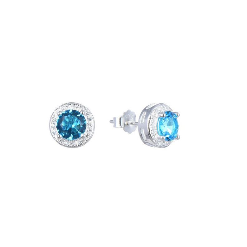 Aros Roseta Circon Celeste Plata Fina 925