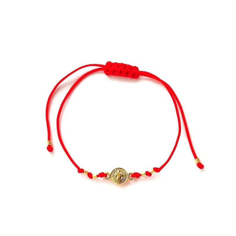 Pulsera San Benito Enchapado Oro 18K Cordón Rojo-0