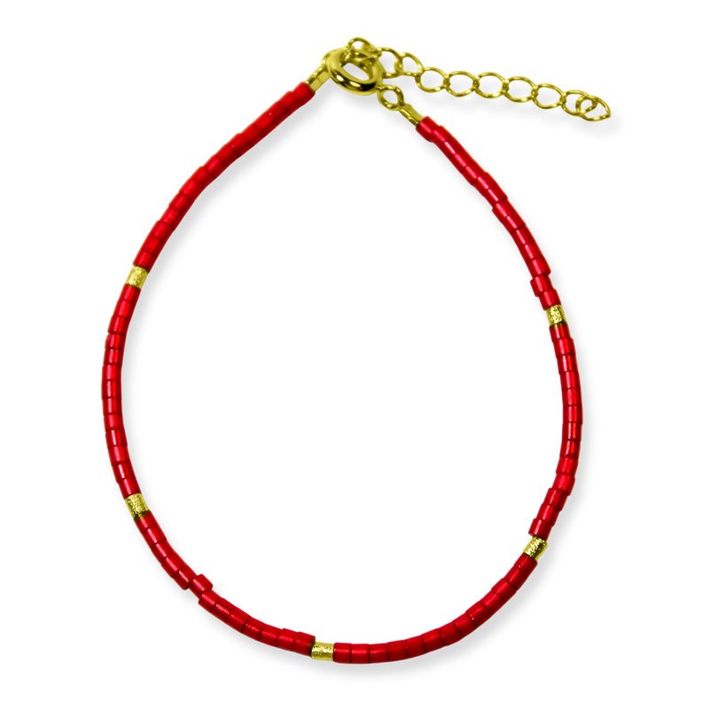 Pulsera Mostacilla Roja Enchapada Oro 18K-0