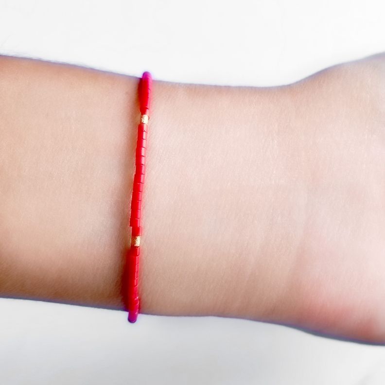 Pulsera Mostacilla Roja Enchapada Oro 18K-1