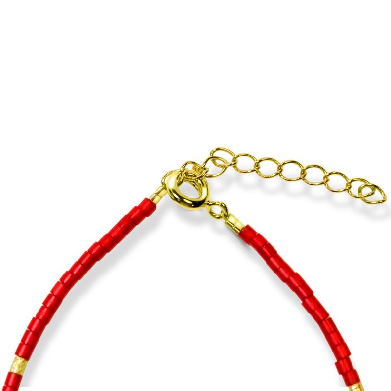 Pulsera Mostacilla Roja Enchapada Oro 18K-3