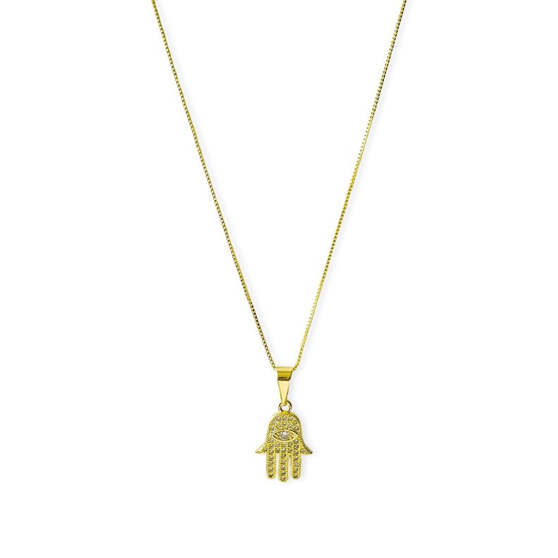 Collar Mano Fátima Circón Blanco Enchapado Oro 18K -0