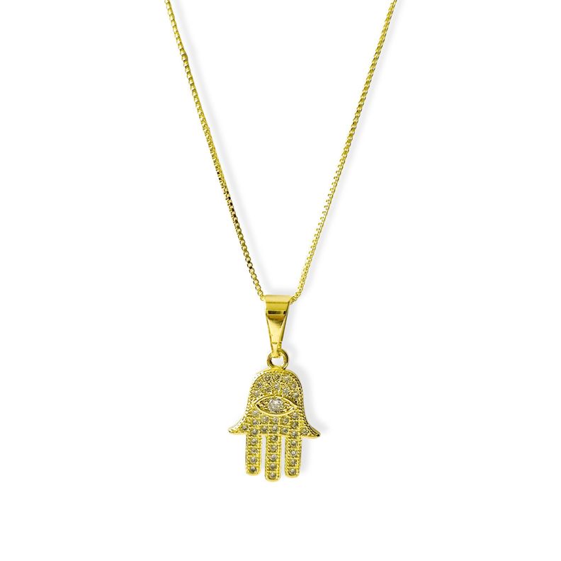 Collar Mano Fátima Circón Blanco Enchapado Oro 18K -1