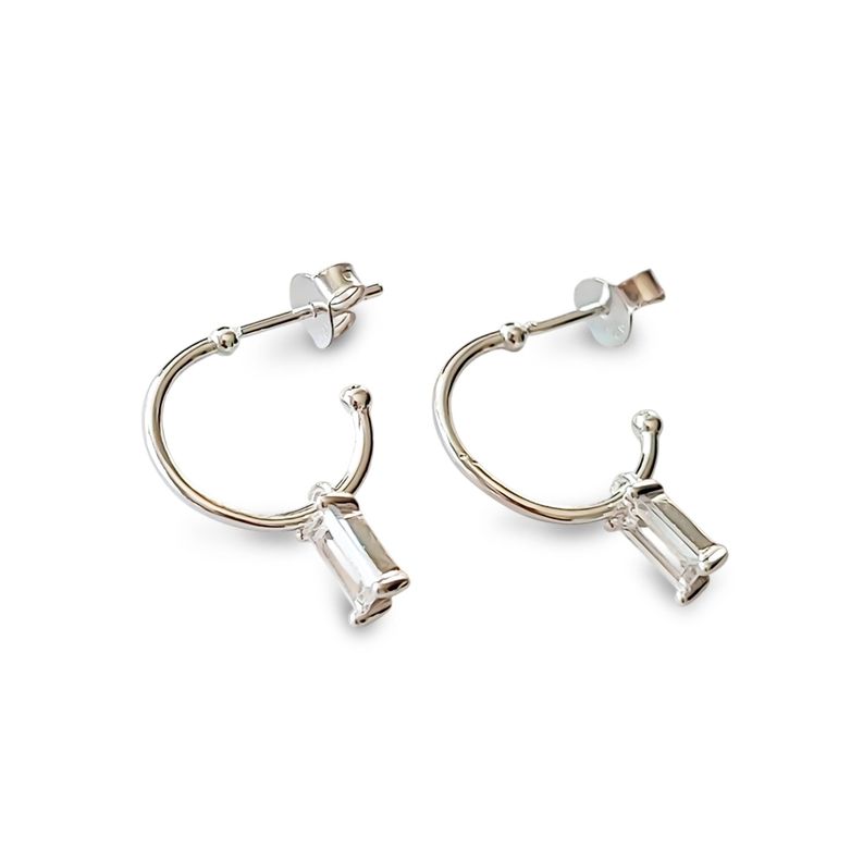 Aros Argolla Circón Rectángulo Plata Fina 925 -0