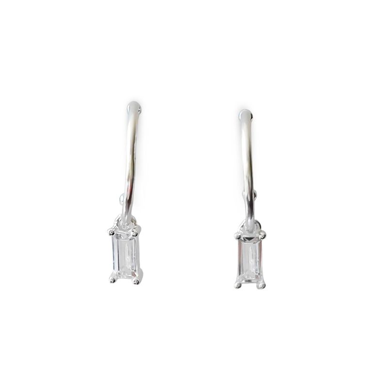 Aros Argolla Circón Rectángulo Plata Fina 925 -1