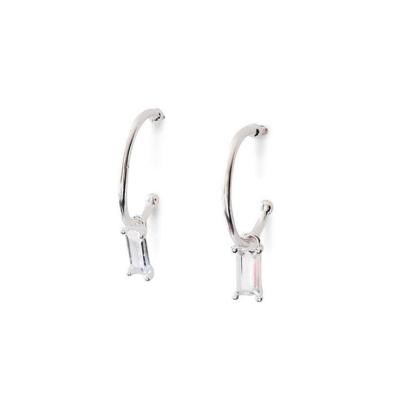 Aros Argolla Circón Rectángulo Plata Fina 925 -2