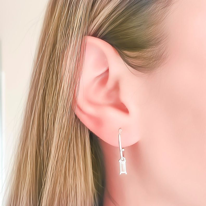 Aros Argolla Circón Rectángulo Plata Fina 925 -3