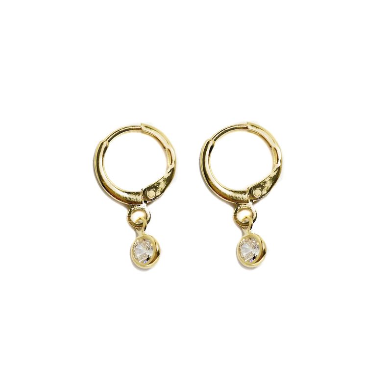 Aros Argolla Circón Blanco Enchapado Oro 18K-0