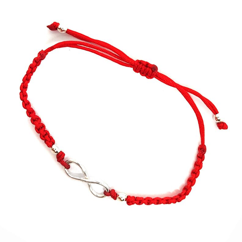 Pulsera Infinito Plata Fina 925 Cordón Rojo-0