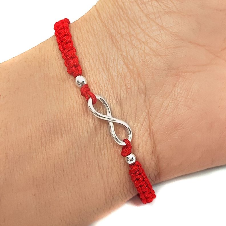 Pulsera Infinito Plata Fina 925 Cordón Rojo-1