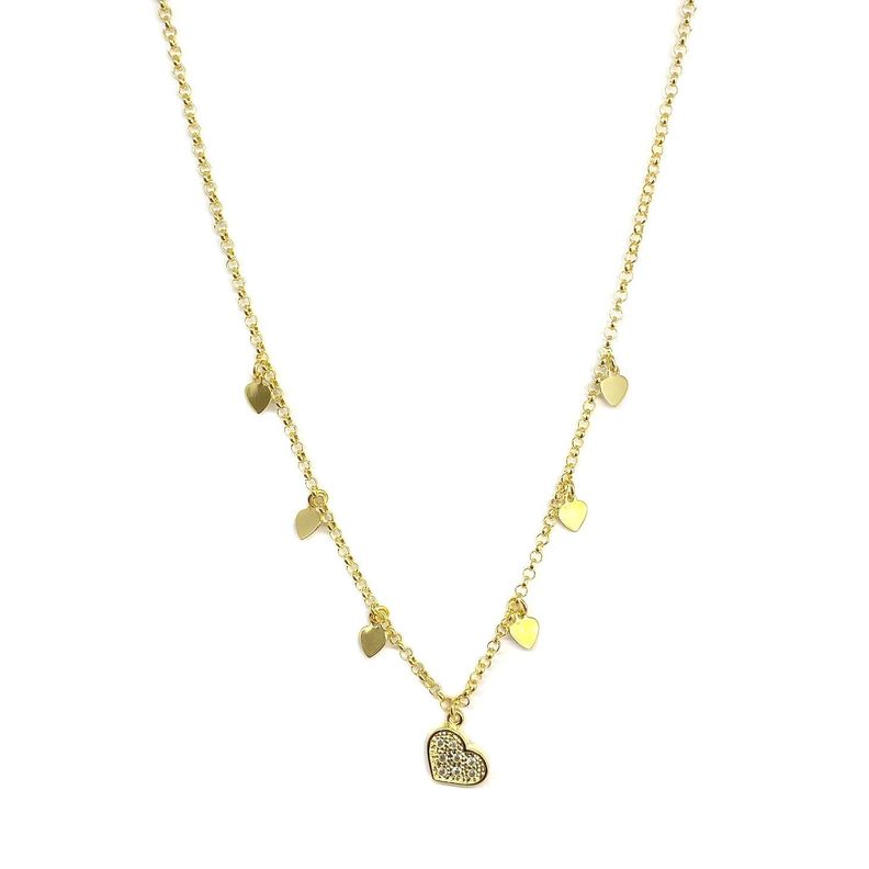 Collar Corazones Circón Enchapado Oro 18K-0
