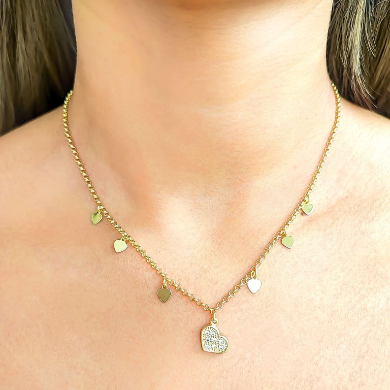 Collar Corazones Circón Enchapado Oro 18K-1