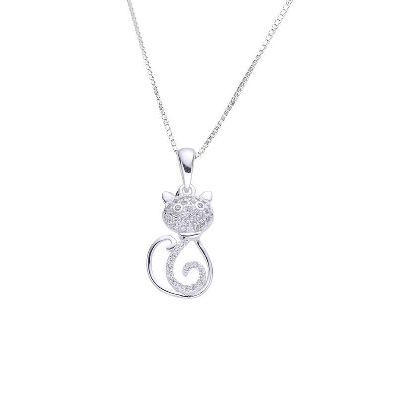 Collar Gato Calado Circón Blanco Plata Fina 925-0