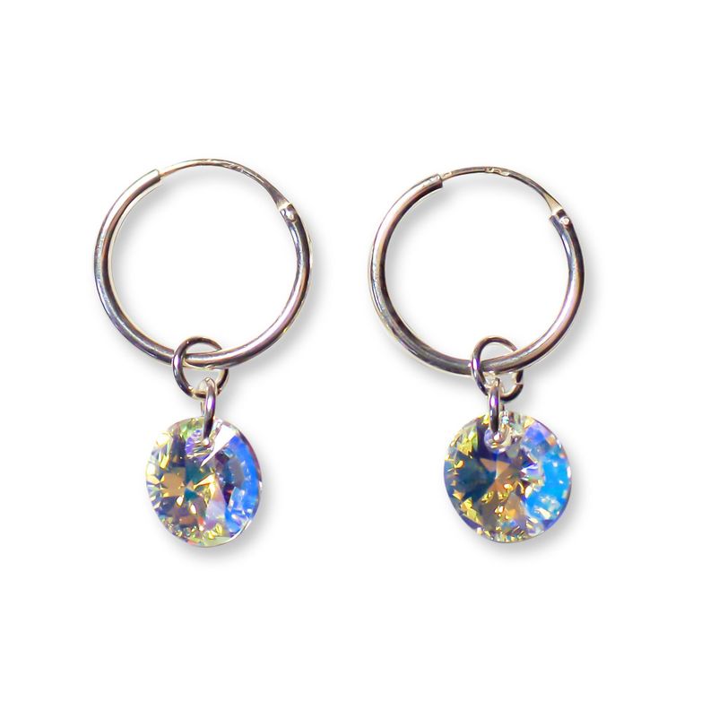 Aros Argollas Cristal Austríaco Aurora Boreale Plata Fina 925-0