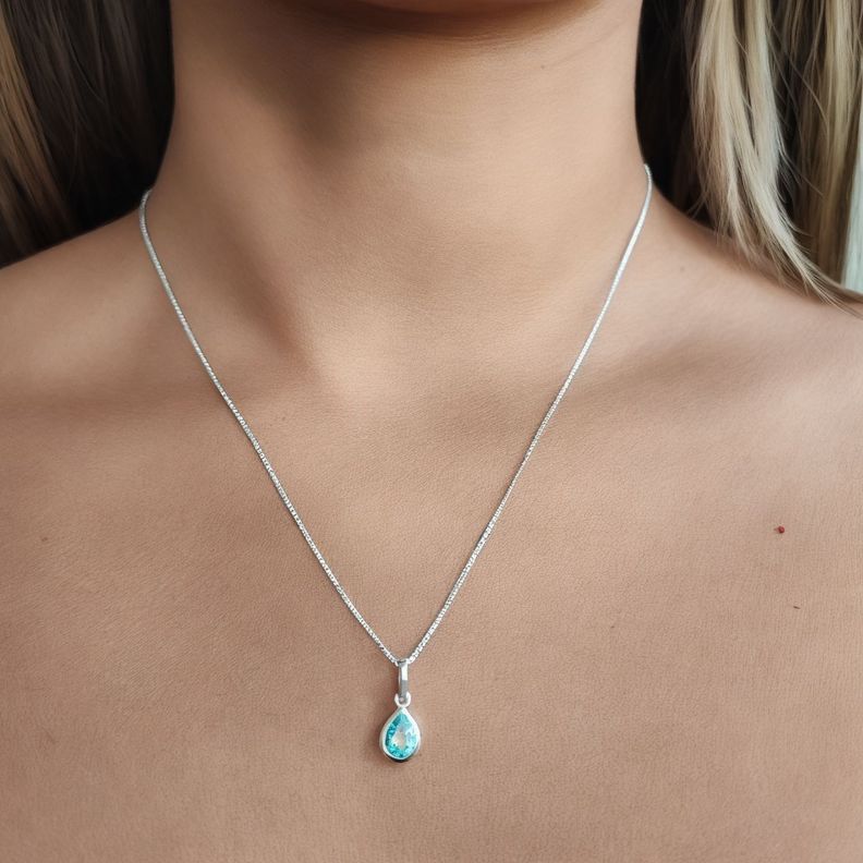 Collar Meena Gota Topacio Celeste Plata Fina 925-2