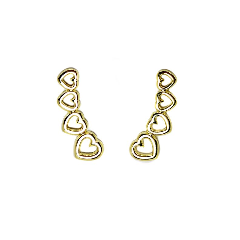 Aros Trepador 4 Corazones Enchapado Oro 18K-0