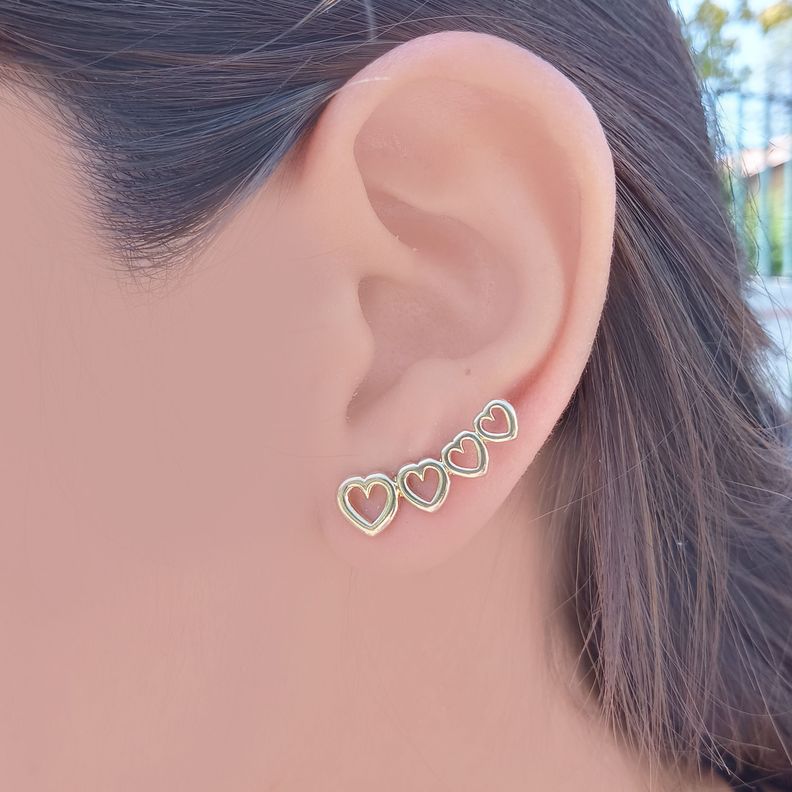 Aros Trepador 4 Corazones Enchapado Oro 18K-1