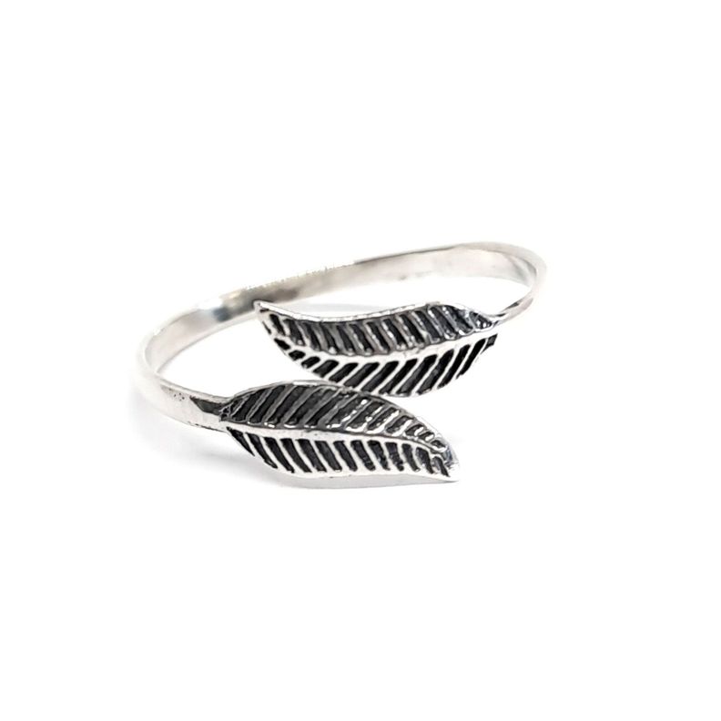 Anillo 2 Hojas #18 Plata Fina 925 Ajustable-1