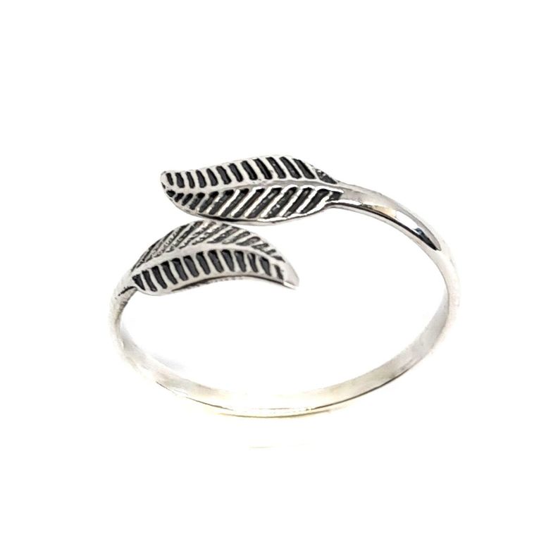 Anillo 2 Hojas #18 Plata Fina 925 Ajustable-0