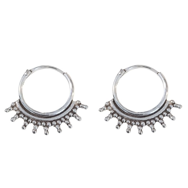Aros Argolla Étnica Puntitos Plata Fina 925-0