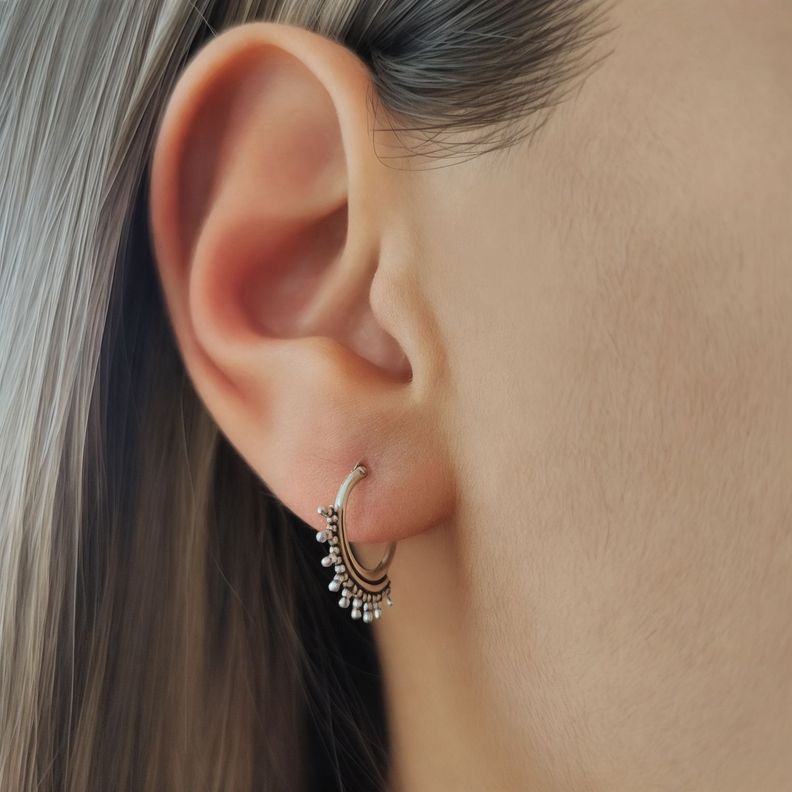 Aros Argolla Étnica Puntitos Plata Fina 925-1