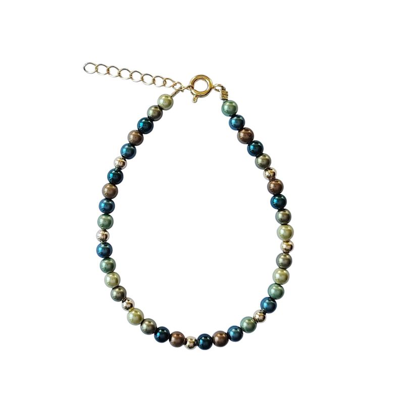 Pulsera Perlas Shellpearl Verde Café 4mm Enchapado Oro 18K-0