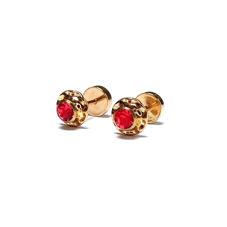 Aros Abridores Bebé Circón Rojo 6mm Laminado Oro 18K-0