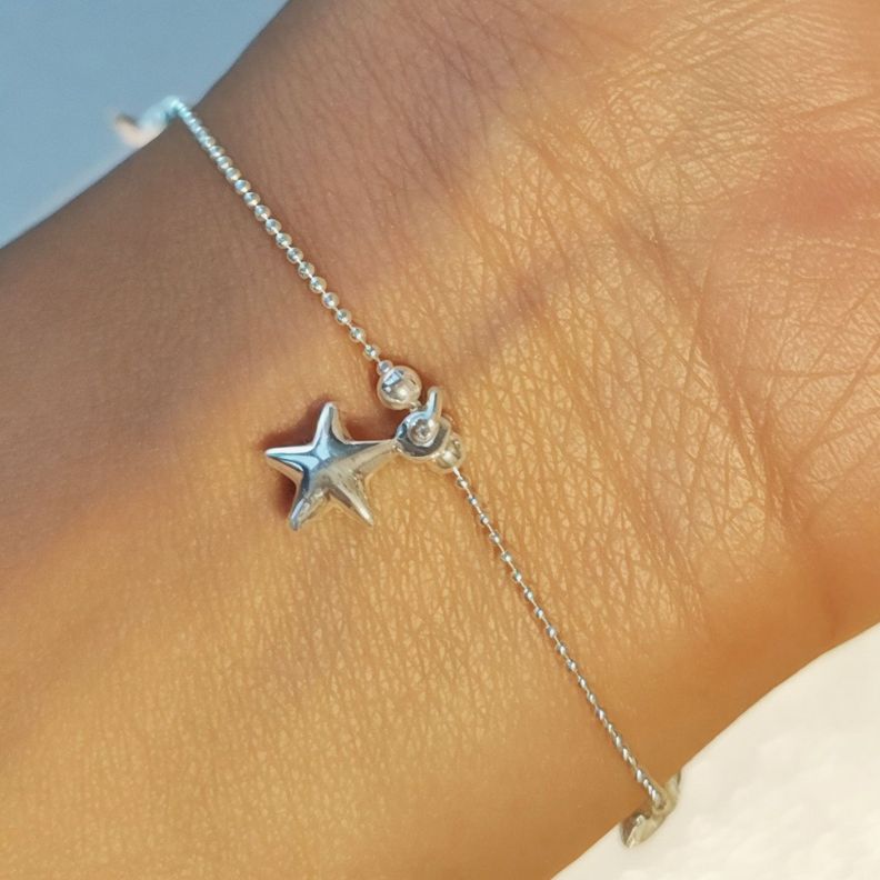 Pulsera Bolita Estrellas Plata Fina 925-1