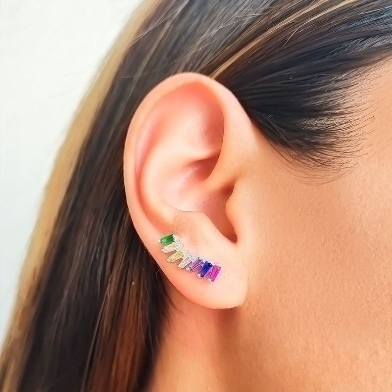 Aros Trepador Circones Colores Plata Fina 925-2