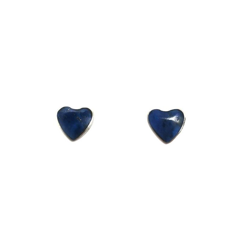 Aros Corazon Lapislazuli Plata Fina 925 Azul