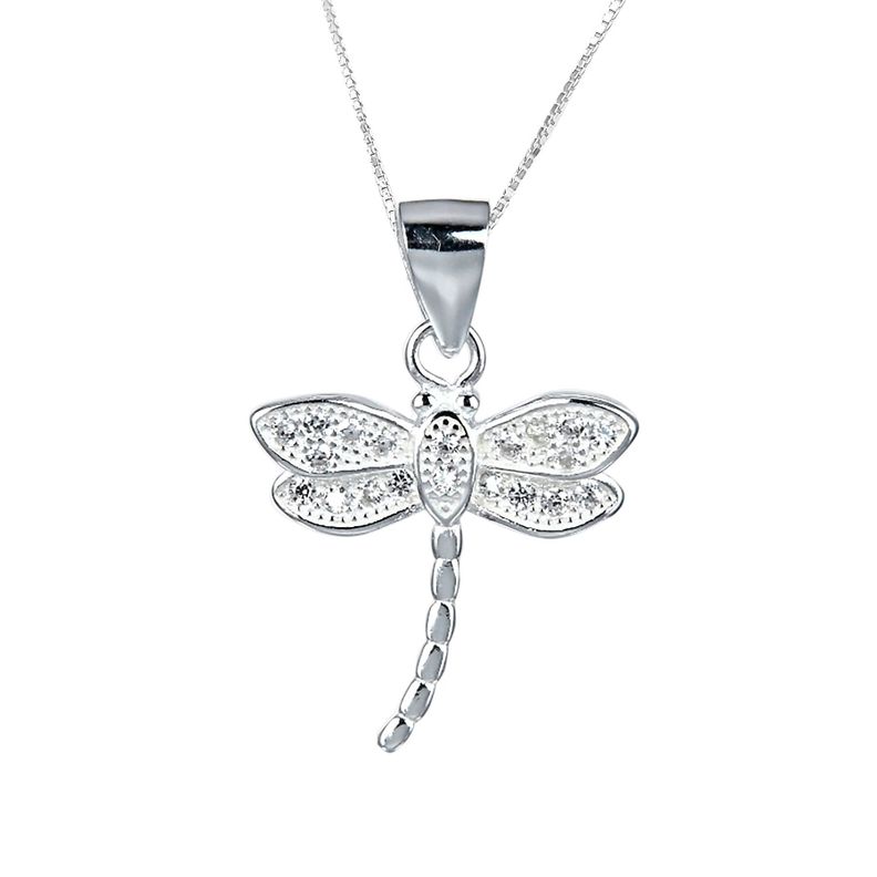Collar Libélula Circón Blanco Plata Fina 925-0