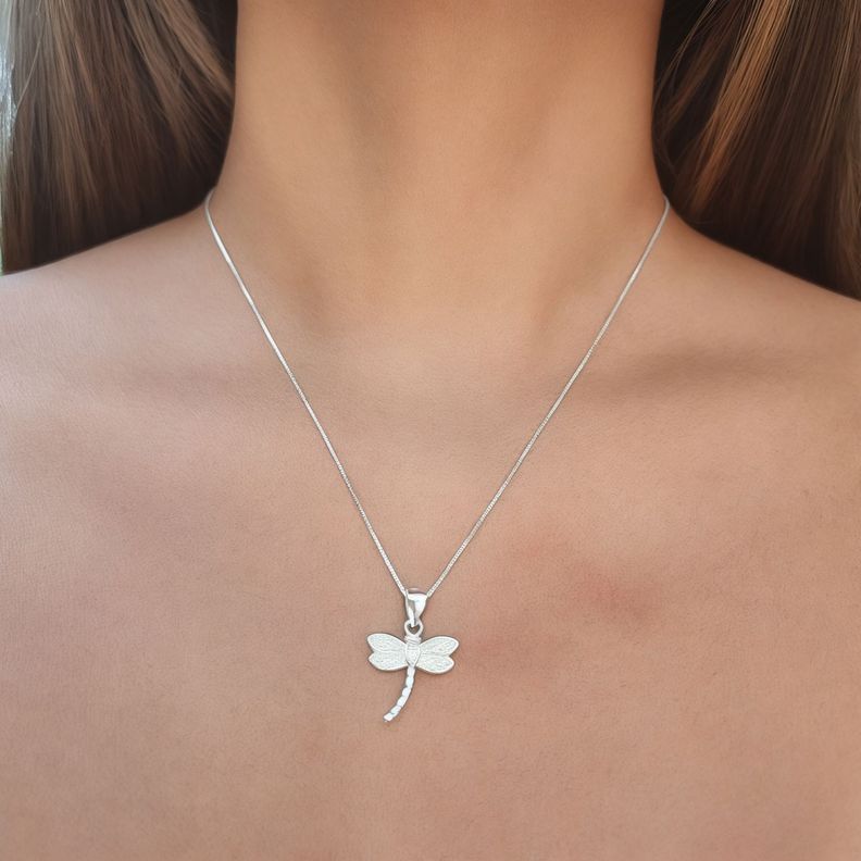 Collar Libélula Circón Blanco Plata Fina 925-1