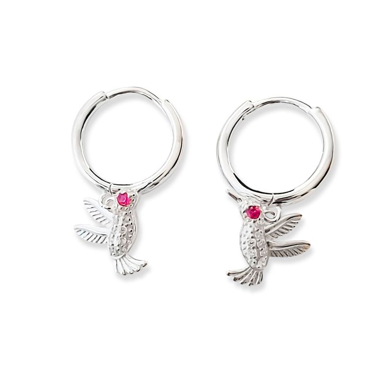 Aros Argolla Colibrí Circón Fucsia Plata Fina 925-1